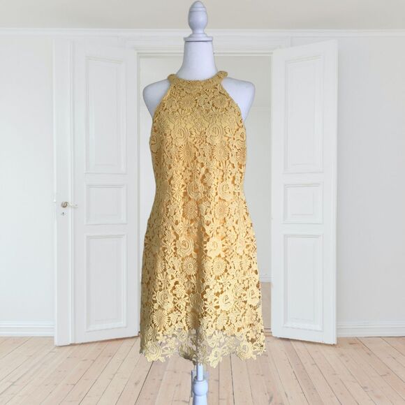Lulus Love Poem Yellow Floral Lace Mini Dress Size XL - Picture 1 of 7